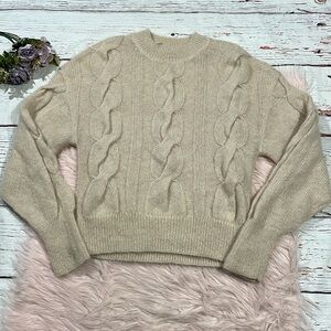 & Other Stories Mohair Cream Cable Knit Crewneck Sweater